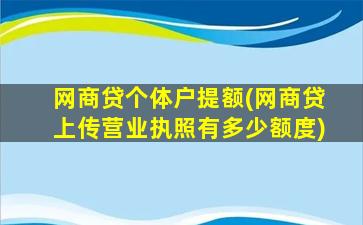 网商贷个体户提额(网商贷上传营业执照有多少额度)