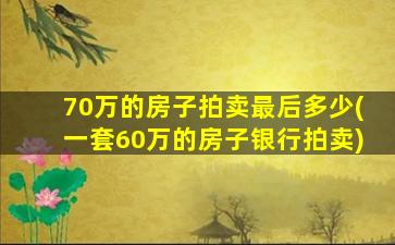 70万的房子拍卖最后多少(一套60万的房子银行拍卖)