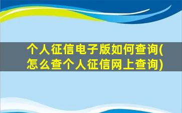 个人征信电子版如何查询(怎么查个人征信网上查询)