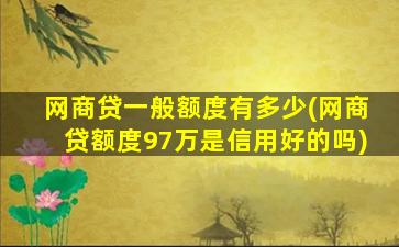 网商贷一般额度有多少(网商贷额度97万是信用好的吗)