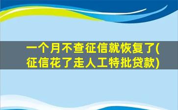 一个月不查征信就恢复了(征信花了走人工特批贷款)