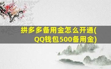 拼多多备用金怎么开通(QQ钱包500备用金)