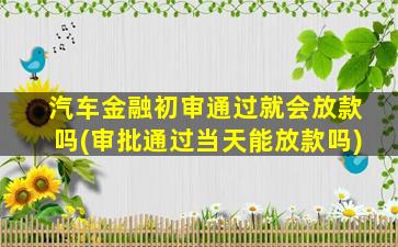 汽车金融初审通过就会放款吗(审批通过当天能放款吗)