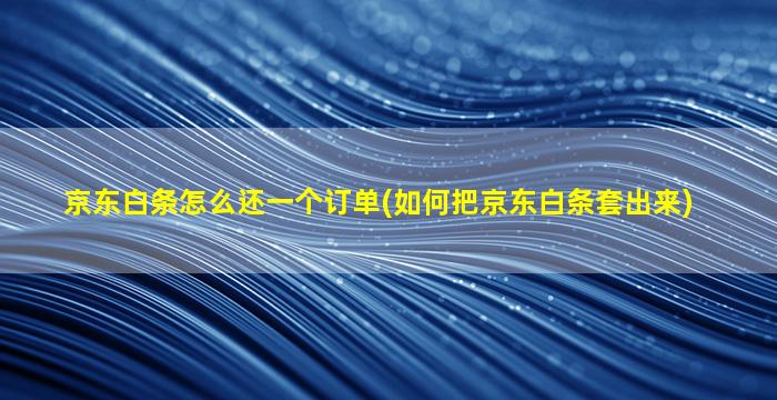 京东白条怎么还一个订单(如何把京东白条套出来)