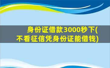 身份证借款3000秒下(不看征信凭身份证能借钱)