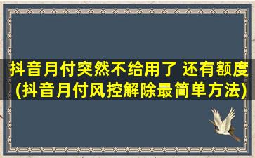 抖音月付突然不给用了 还有额度(抖音月付风控解除最简单方法)