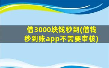 借3000块钱秒到(借钱秒到账app不需要审核)