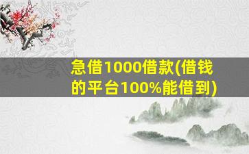 急借1000借款(借钱的平台100%能借到)