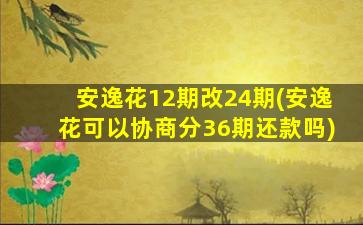 安逸花12期改24期(安逸花可以协商分36期还款吗)