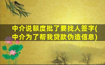 中介说额度批了要找人签字(中介为了帮我贷款伪造信息)