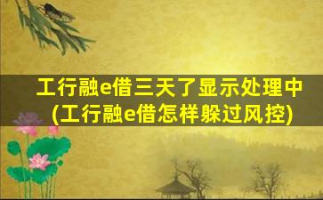 工行融e借三天了显示处理中(工行融e借怎样躲过风控)