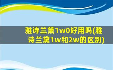 雅诗兰黛1w0好用吗(雅诗兰黛1w和2w的区别)